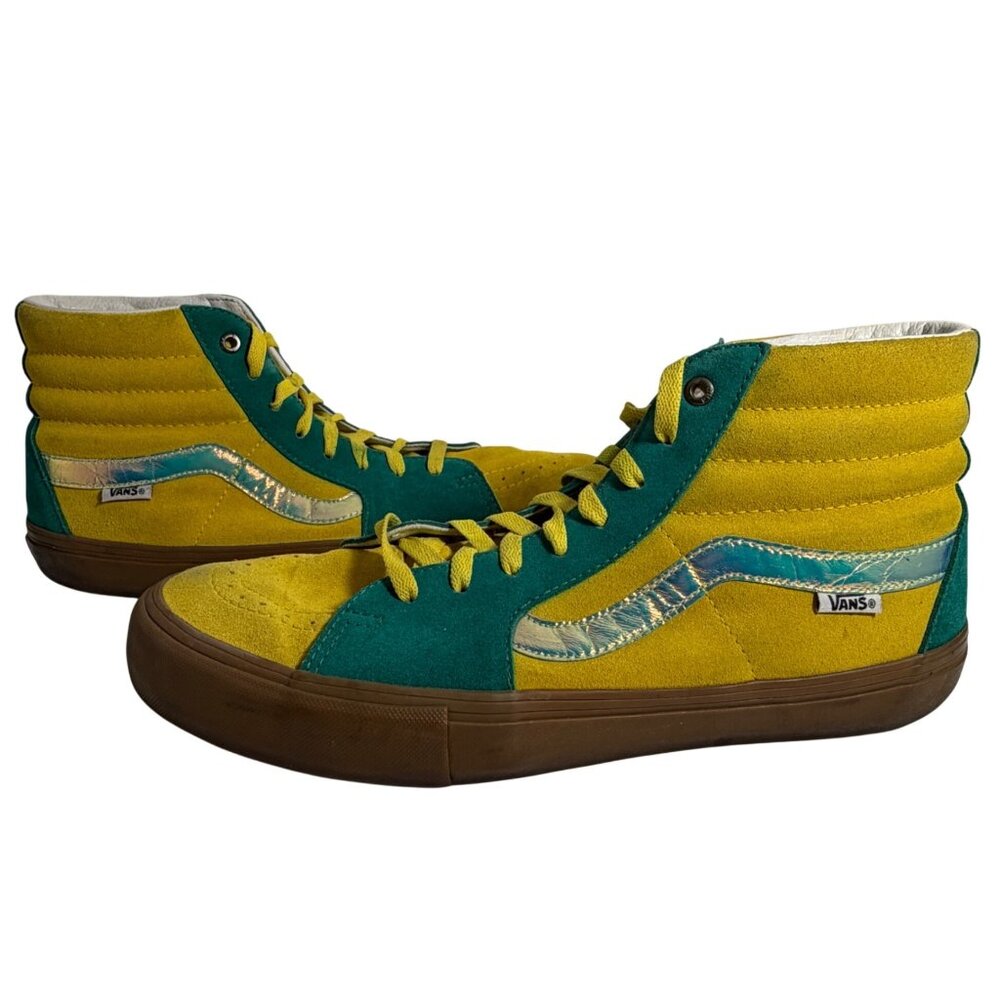 VANS SK8-HI PRO CUSTOMS Suede Shoes Iridescent Stripes Bay Area Embr. Mens Sz 11
